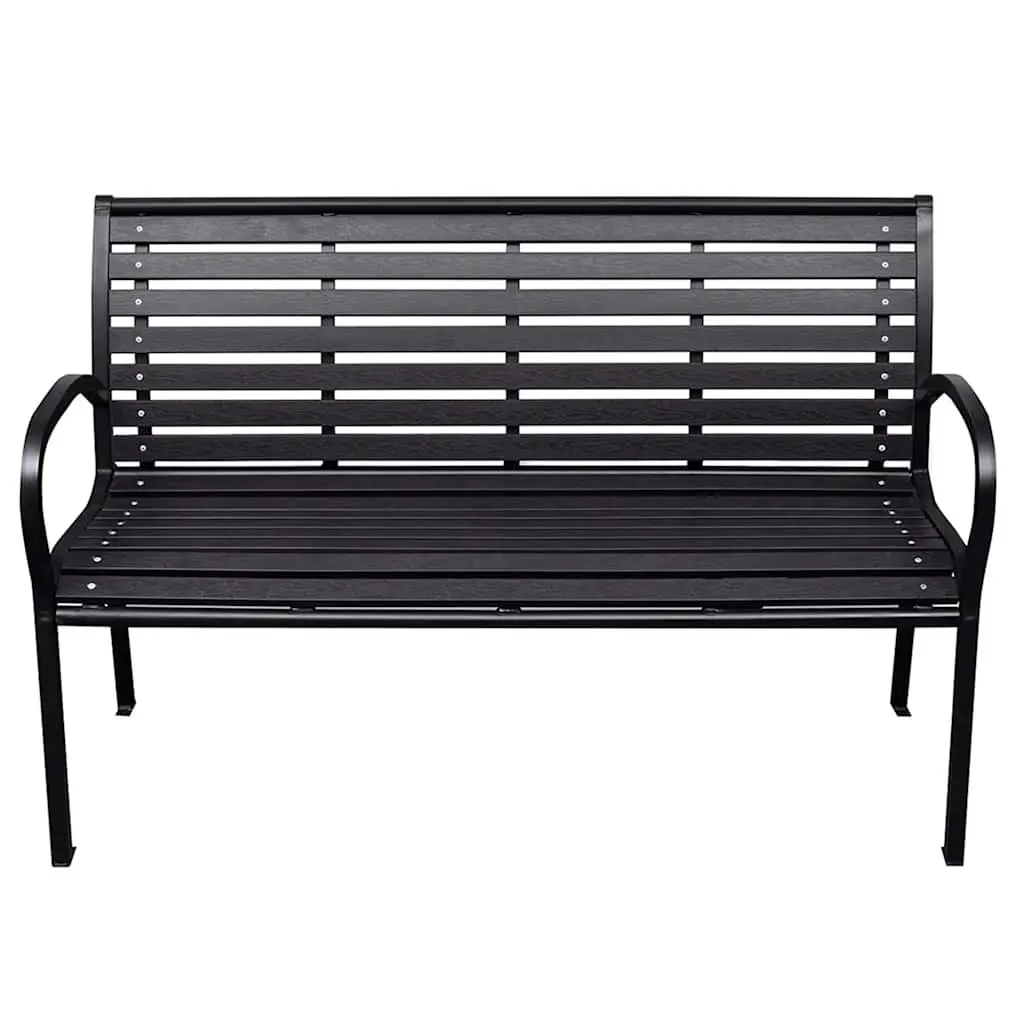 Garden Bench Steel 116cm Black WPC Slats Backrest Outdoor Seating Patio