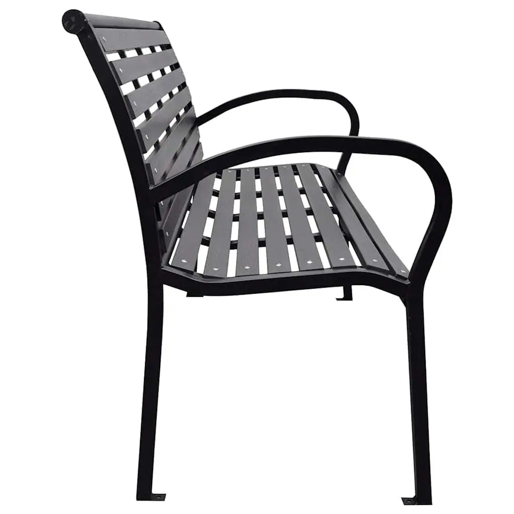 Garden Bench Steel 116cm Black WPC Slats Backrest Outdoor Seating Patio