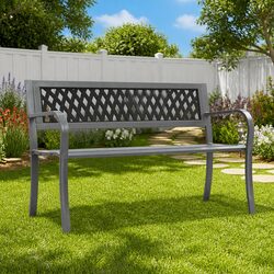 Garden Bench 120cm Outdoor Seating Steel Frame Backrest Black Patio Furniture