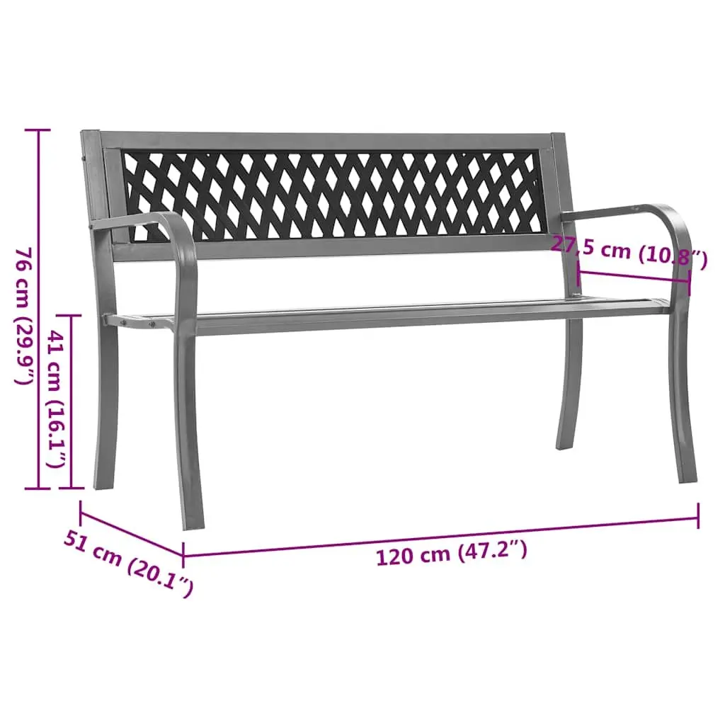 Garden Bench Steel Frame 120cm Black Outdoor Seating Patio Furniture