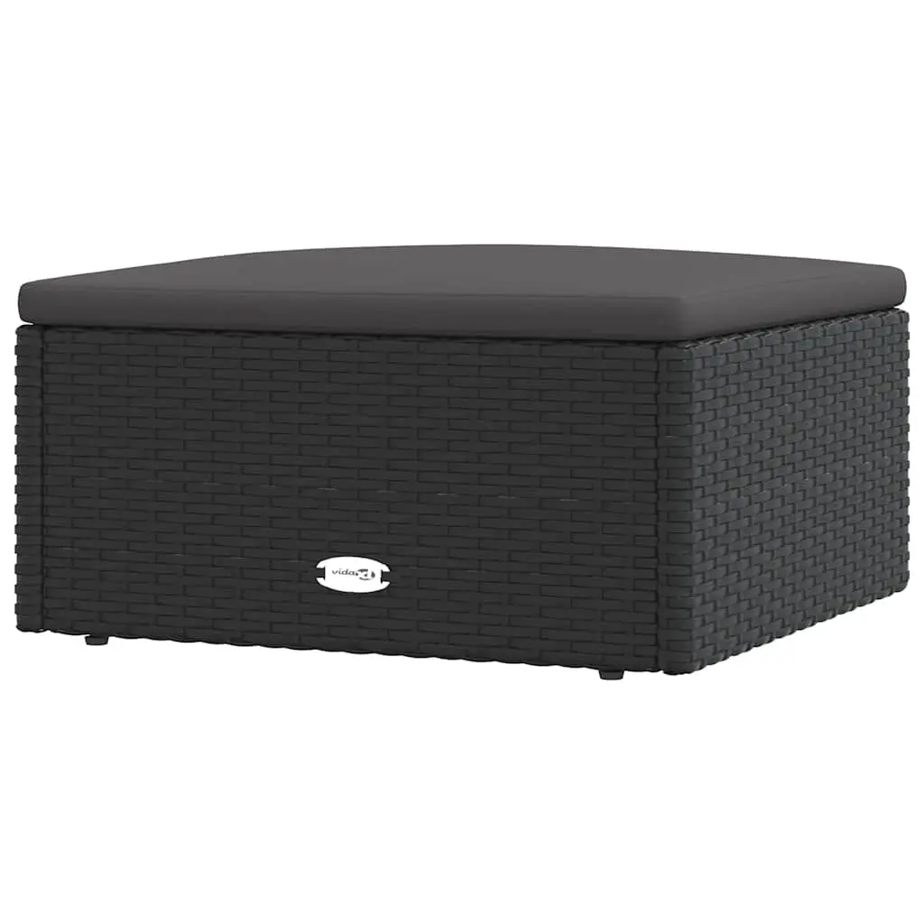 Outdoor Footstool PE Rattan Steel Frame Cushion Black