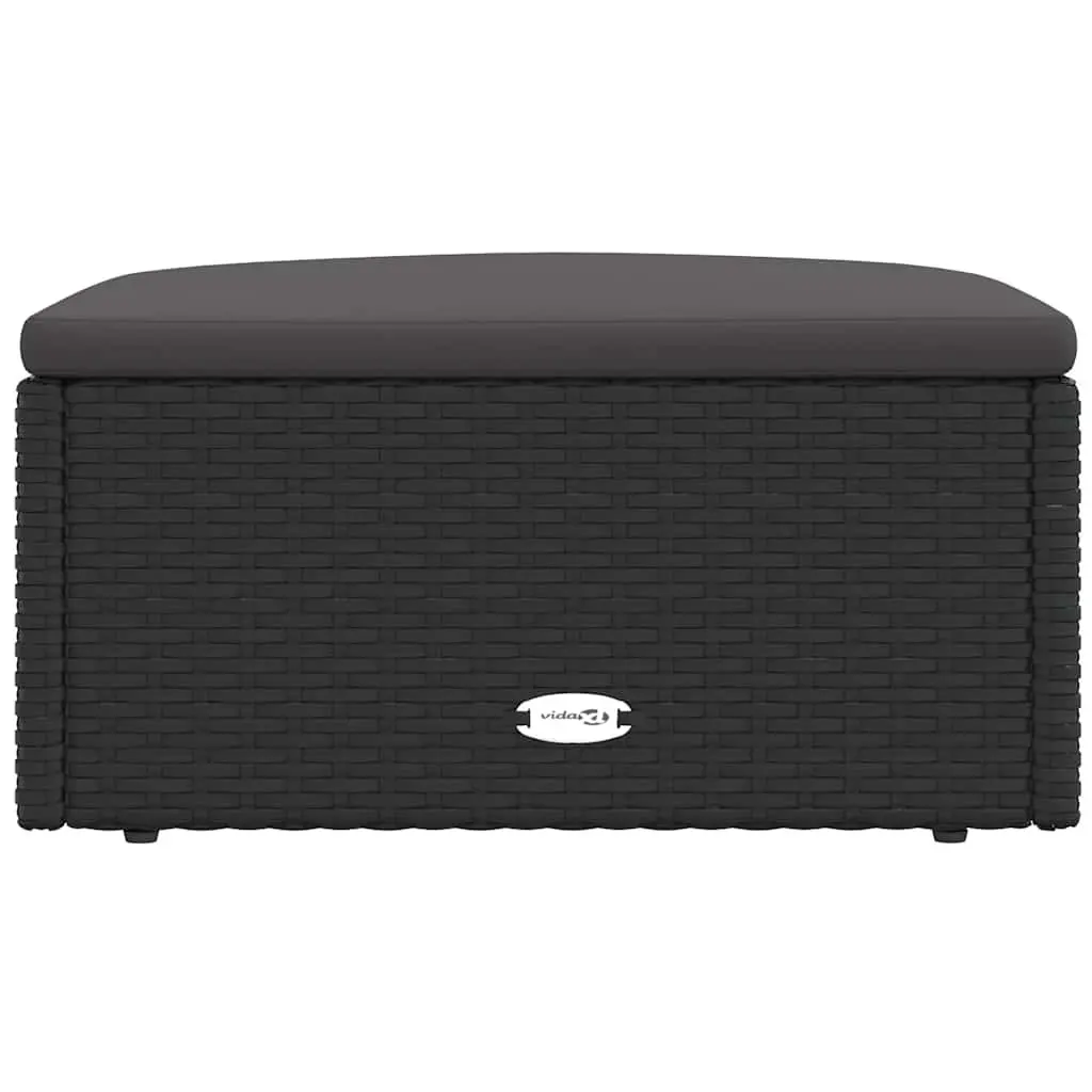 Outdoor Footstool PE Rattan Steel Frame Cushion Black