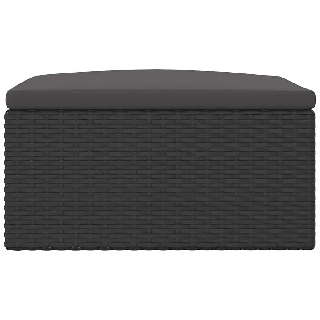 Outdoor Footstool PE Rattan Steel Frame Cushion Black