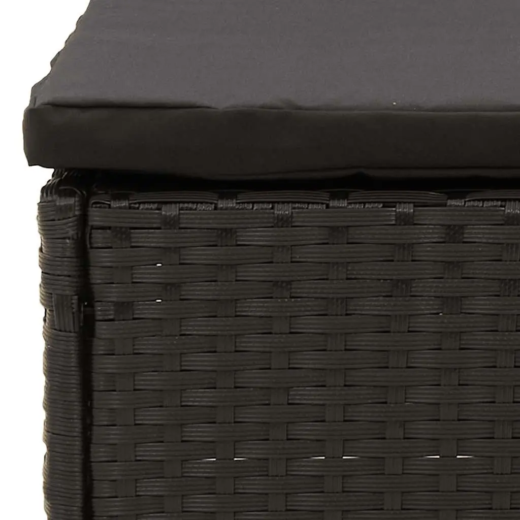 Outdoor Footstool PE Rattan Steel Frame Cushion Black