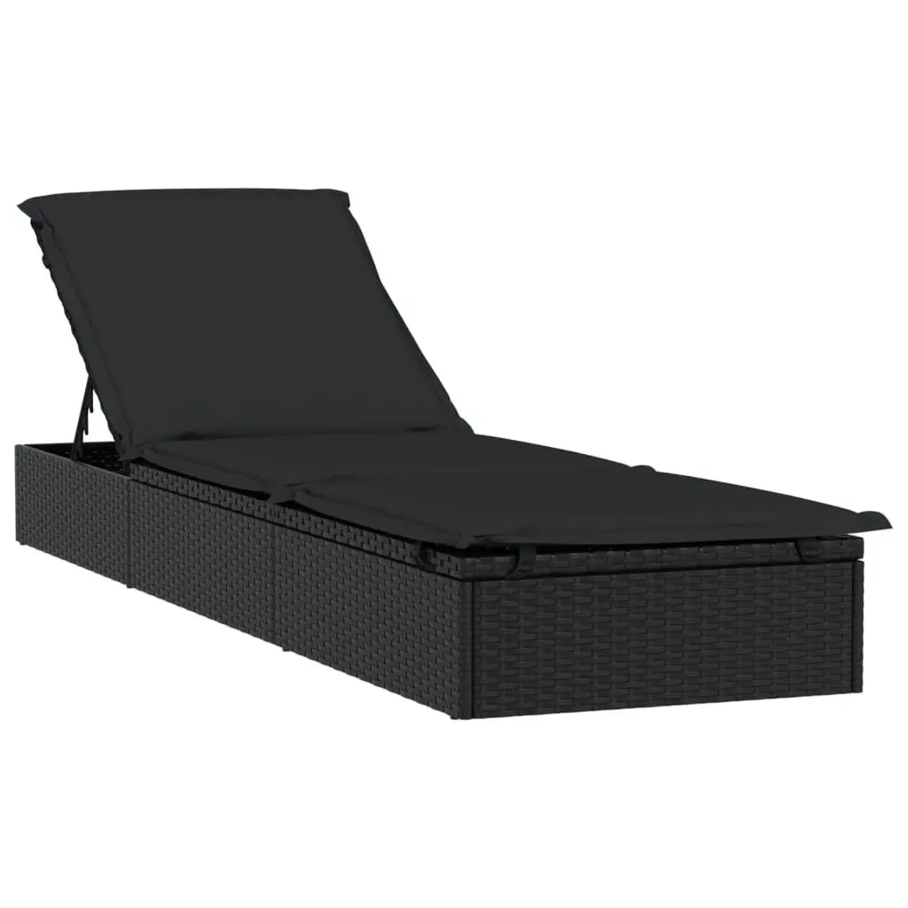 Sun Loungers PE Rattan Adjustable Black 2 Piece with Table Outdoor Seating