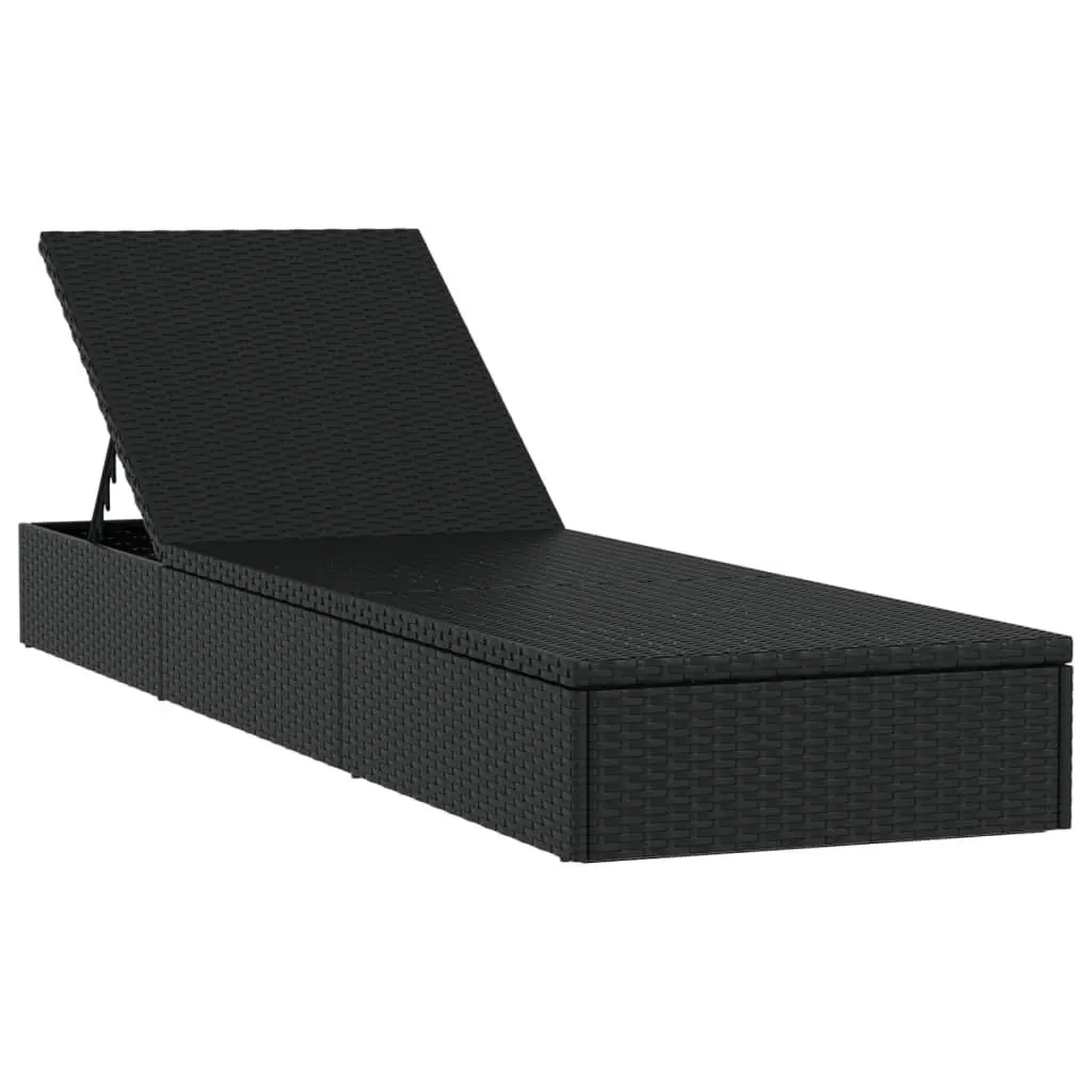 Sun Loungers PE Rattan Adjustable Black 2 Piece with Table Outdoor Seating