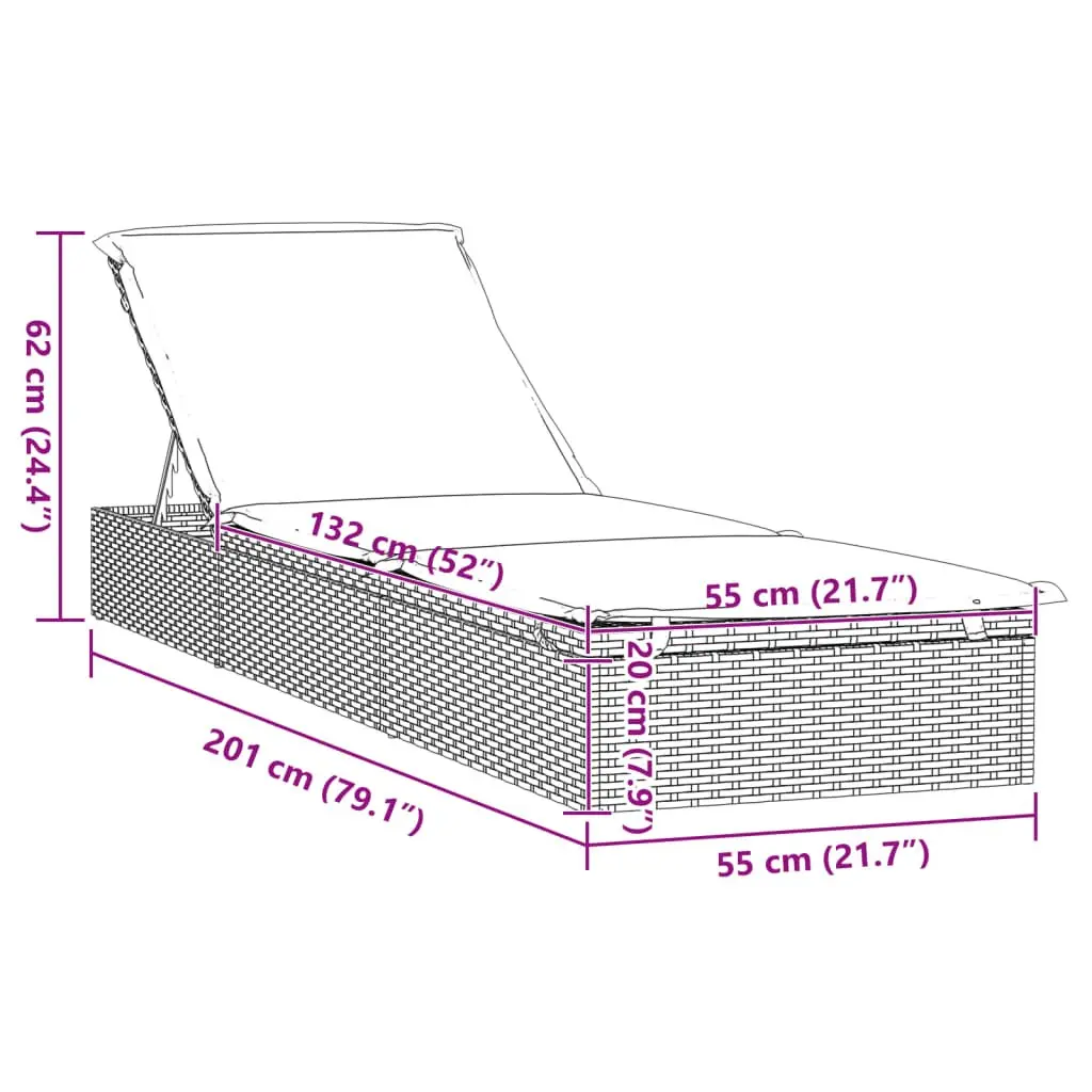 Sun Loungers PE Rattan Adjustable Black 2 Piece with Table Outdoor Seating