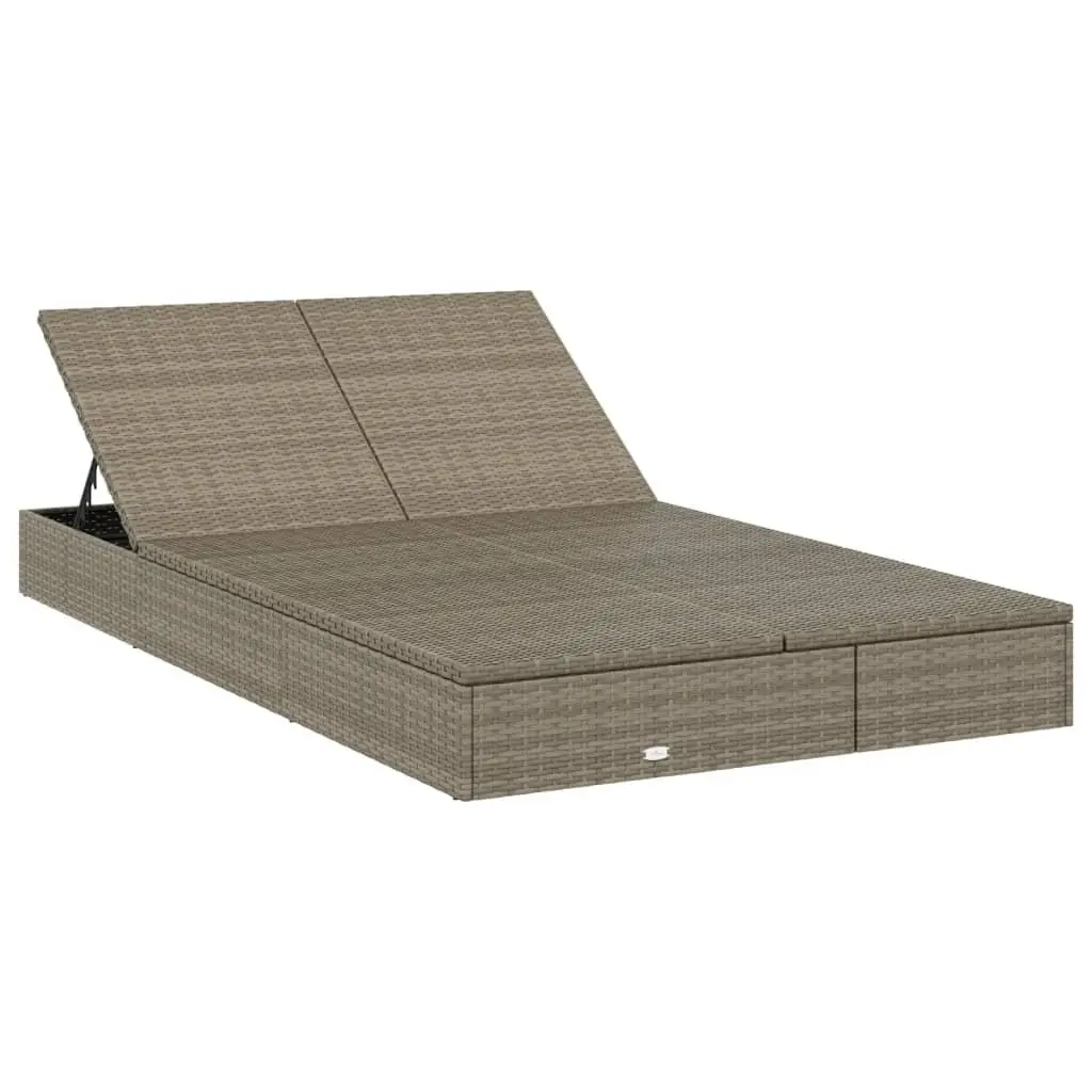 2-Person Sunbed PE Rattan Grey Outdoor Lounger Reclining