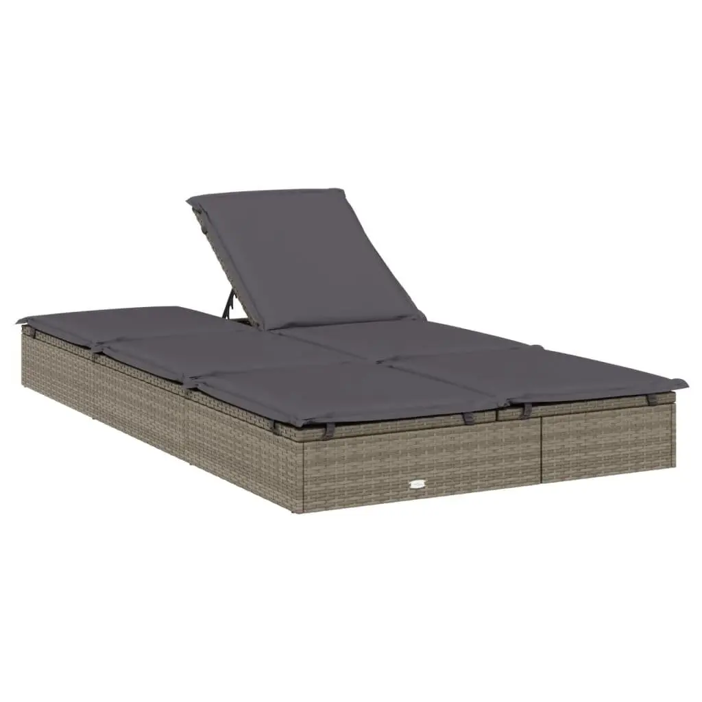 2-Person Sunbed PE Rattan Grey Outdoor Lounger Reclining