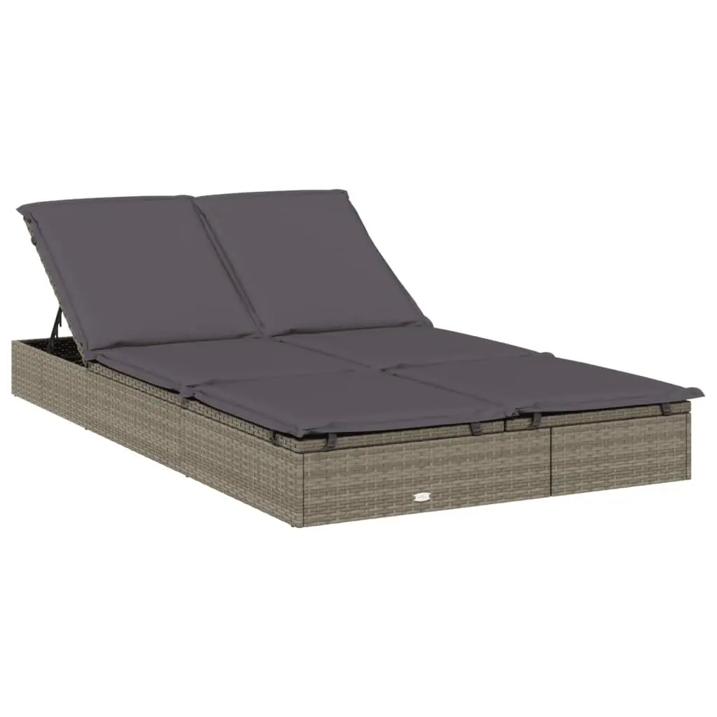 2-Person Sun Lounger Rattan Adjustable Grey Outdoor Daybed with Round Roof