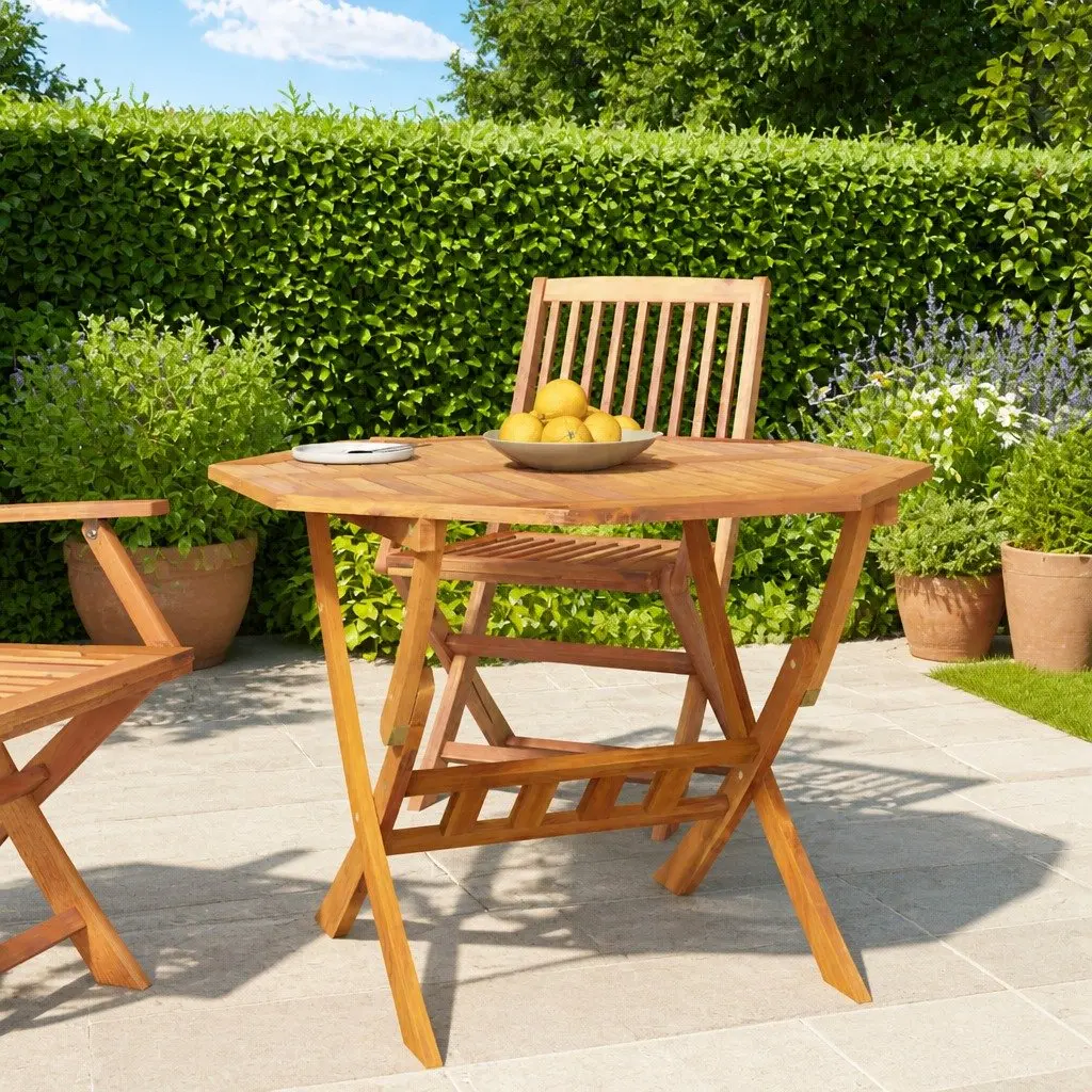 Folding Garden Table Solid Acacia Wood 90x75cm Brown Outdoor Patio Dining Furniture