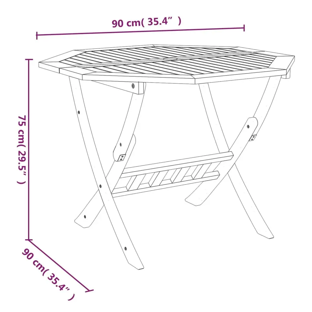 Folding Garden Table Solid Acacia Wood 90x75cm Brown Outdoor Patio Dining Furniture
