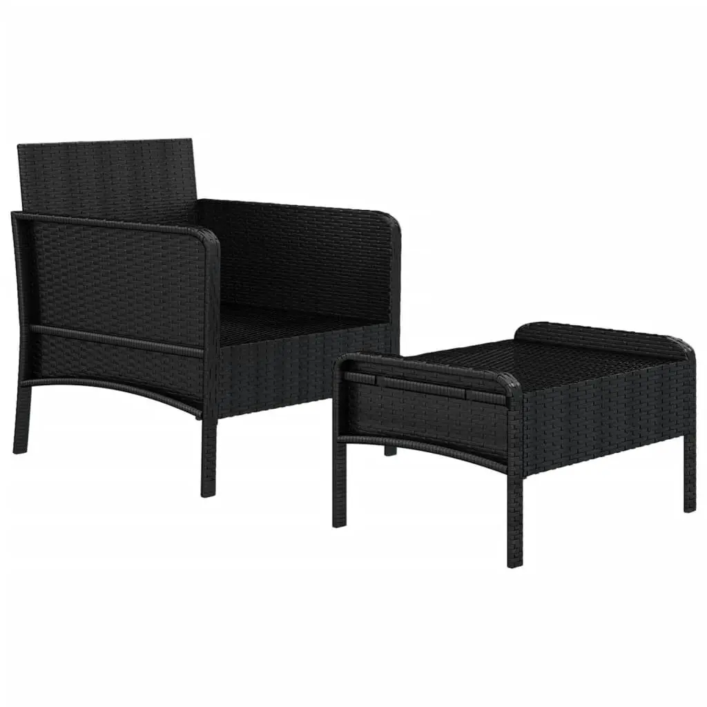Garden Lounge Set 2 Piece Outdoor Furniture Black Poly Rattan with Cushions