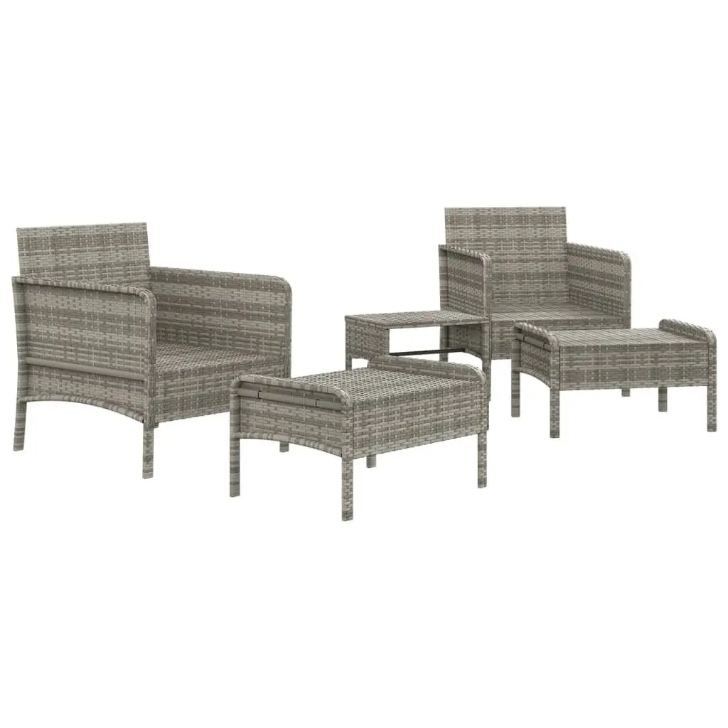 5 Piece Outdoor Lounge Set Poly Rattan Grey with Cushions Coffee Table and Stool