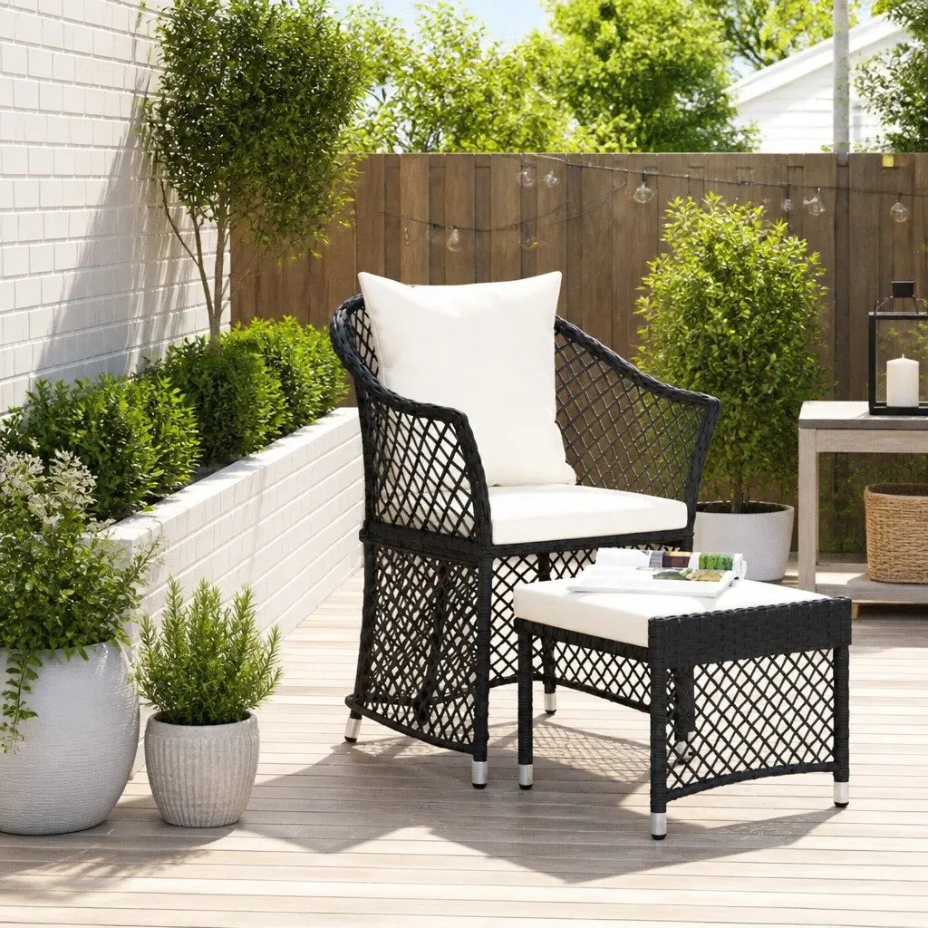 2 Piece Outdoor Lounge Set Black Poly Rattan with Cushions Garden Furniture