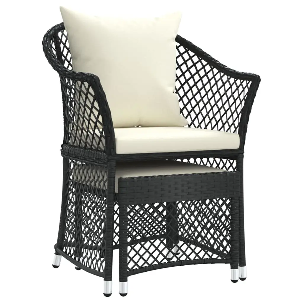2 Piece Outdoor Lounge Set Black Poly Rattan with Cushions Garden Furniture