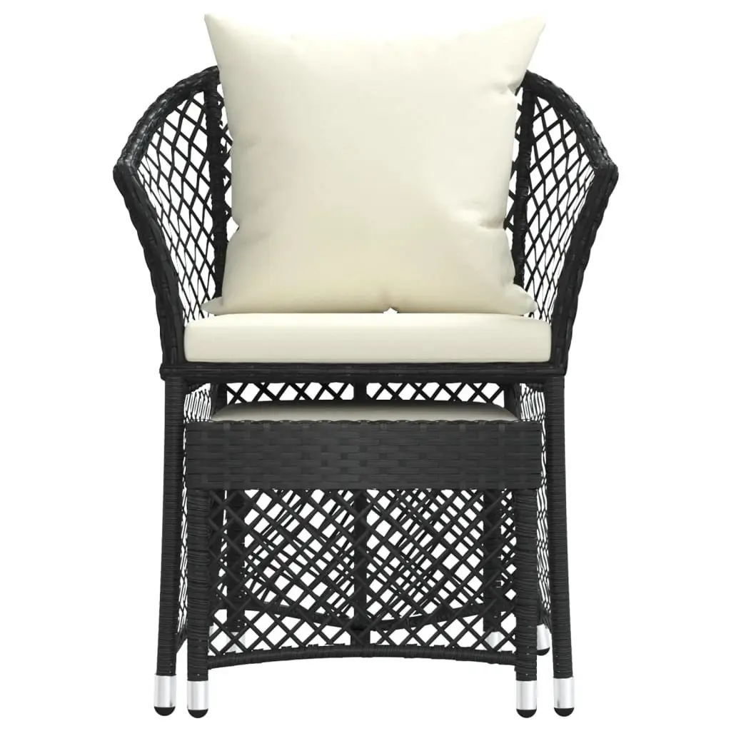 2 Piece Outdoor Lounge Set Black Poly Rattan with Cushions Garden Furniture