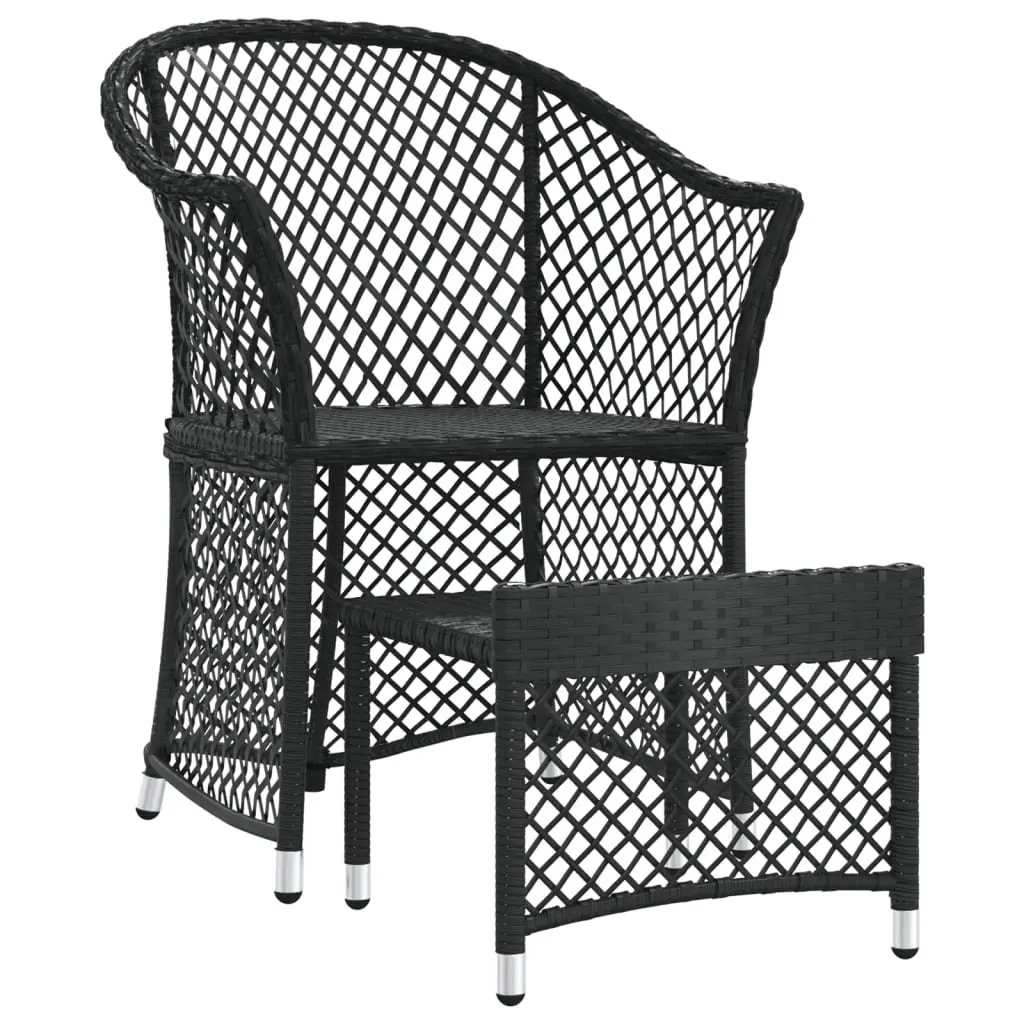 2 Piece Outdoor Lounge Set Black Poly Rattan with Cushions Garden Furniture