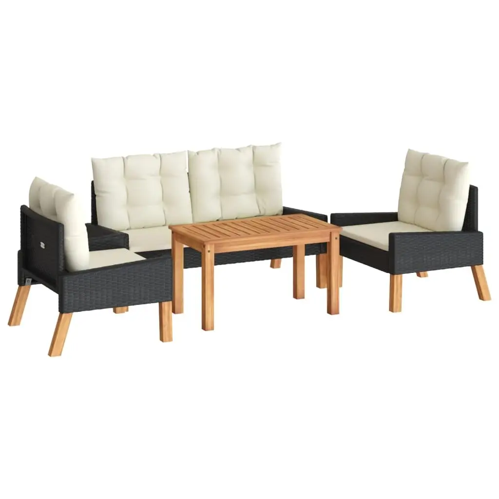 Garden Lounge Set Poly Rattan 4 Piece Outdoor Furniture Black with Cushions