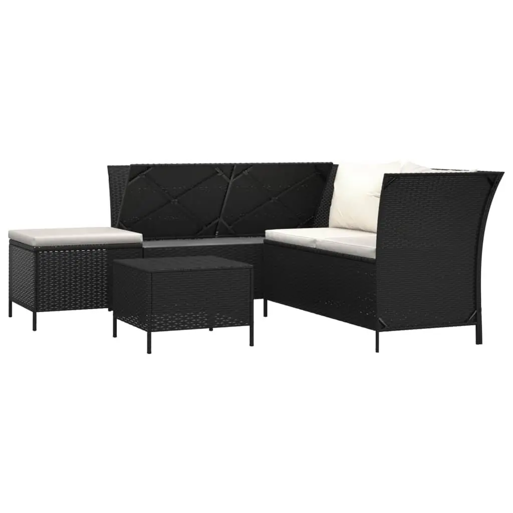 4 Piece Garden Lounge Set Poly Rattan Steel Frame Black with Cushions