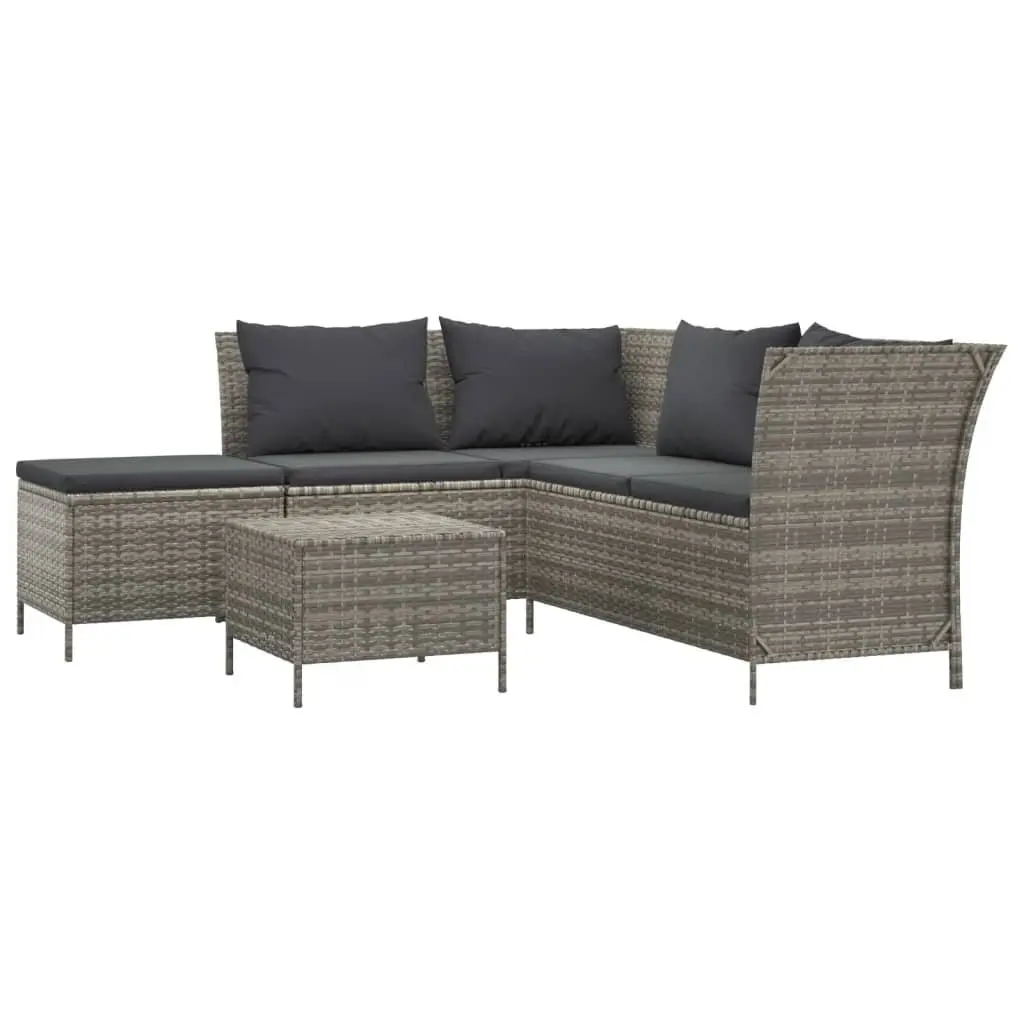 4 Piece Garden Lounge Set Grey Poly Rattan Sofa with Cushions and Integrated Storage