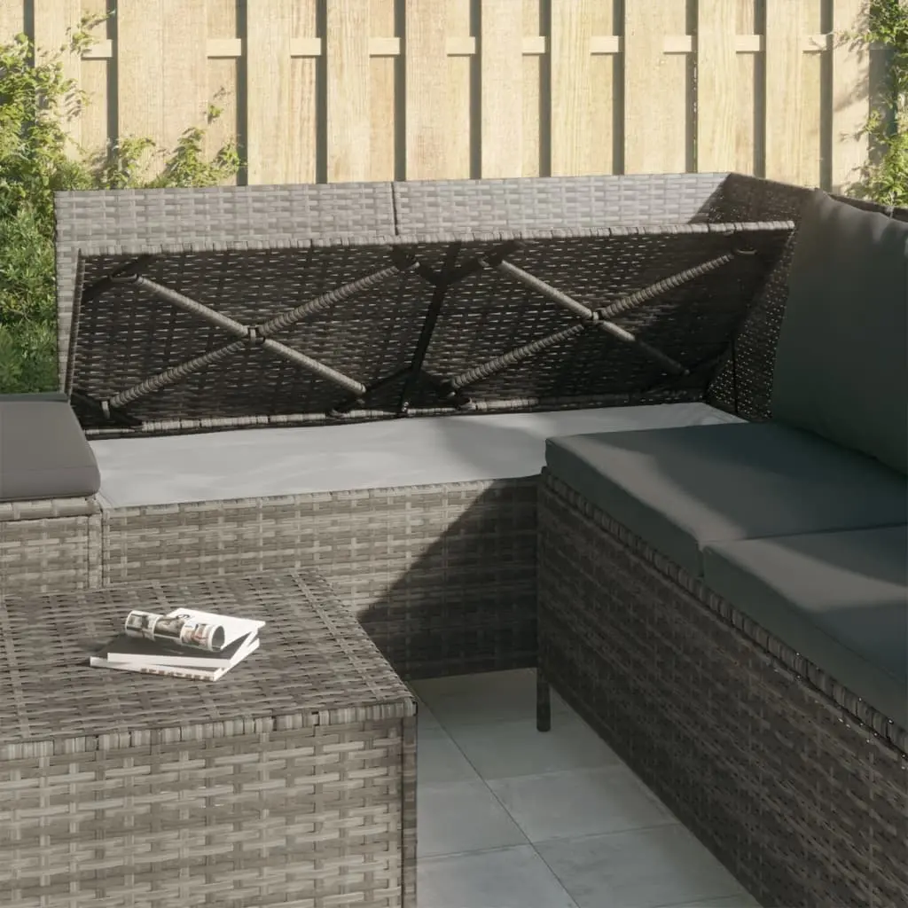 4 Piece Garden Lounge Set Grey Poly Rattan Sofa with Cushions and Integrated Storage