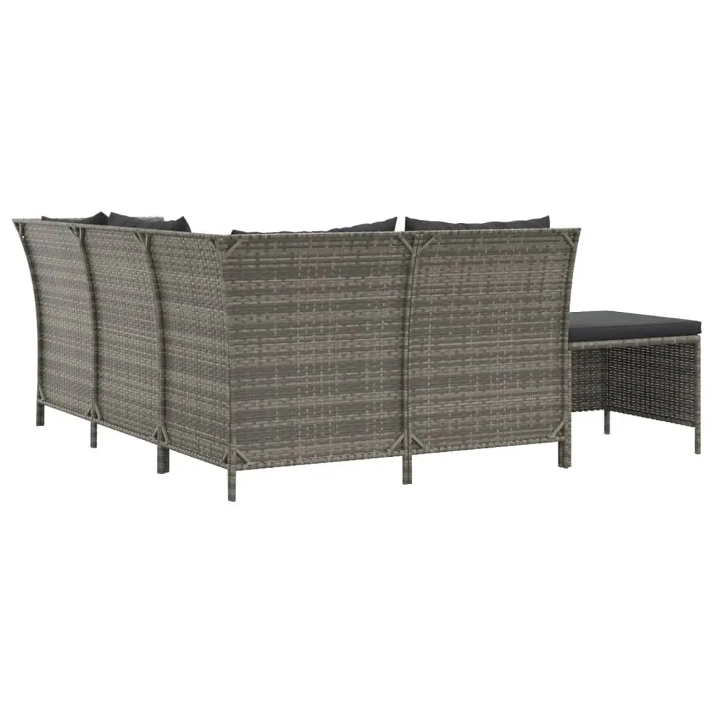 4 Piece Garden Lounge Set Grey Poly Rattan Sofa with Cushions and Integrated Storage