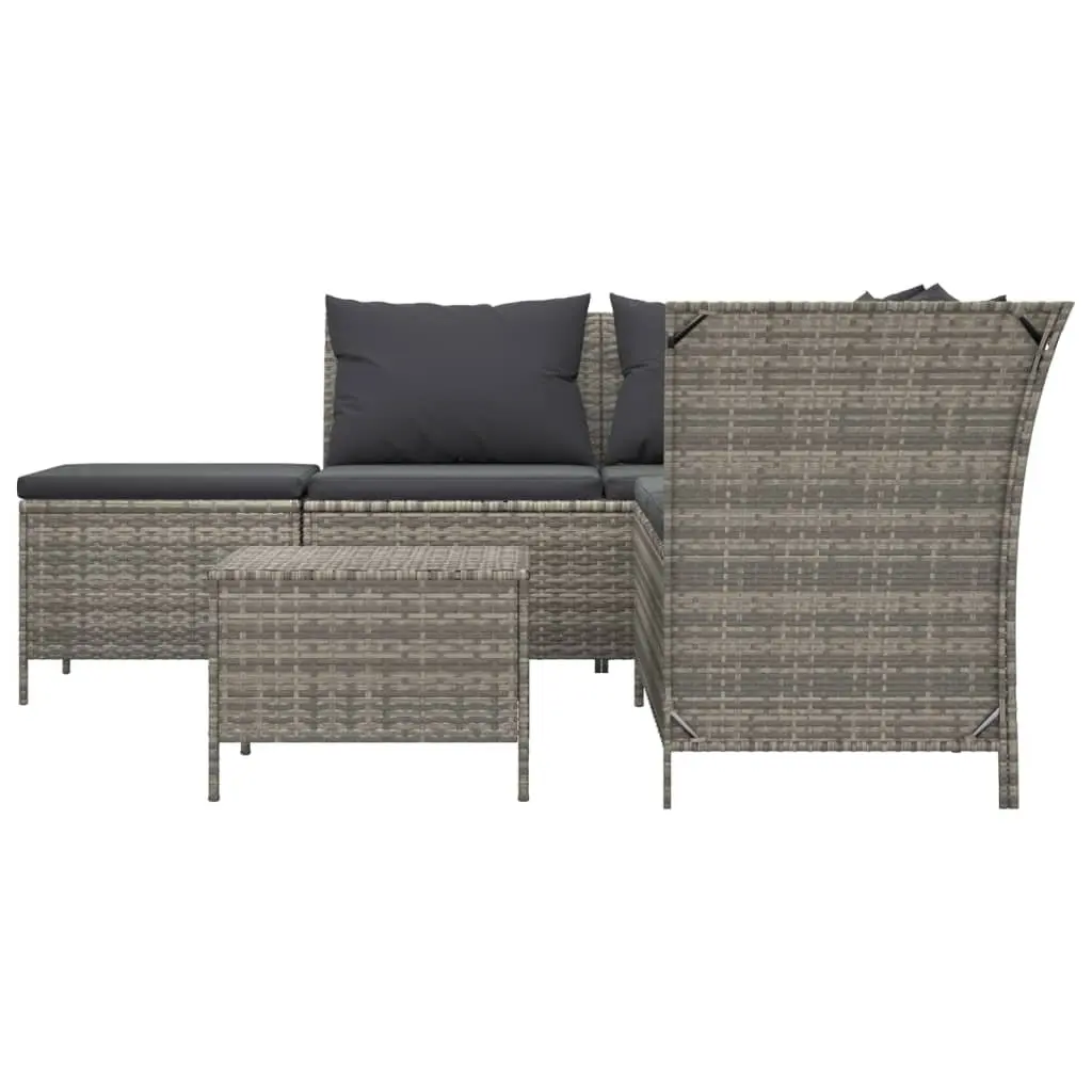 4 Piece Garden Lounge Set Grey Poly Rattan Sofa with Cushions and Integrated Storage