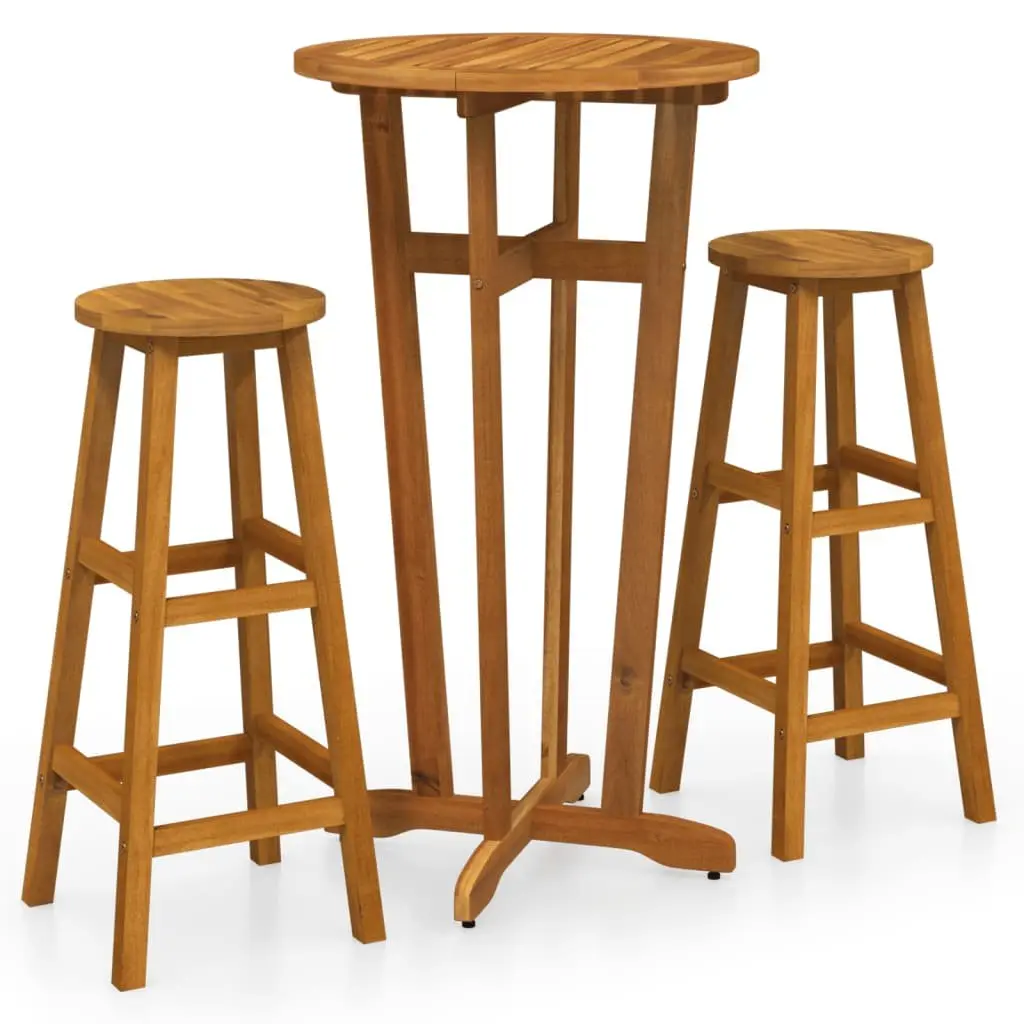 Brown Bistro Table and Chairs Set Solid Acacia Wood Indoor Outdoor 3 Piece