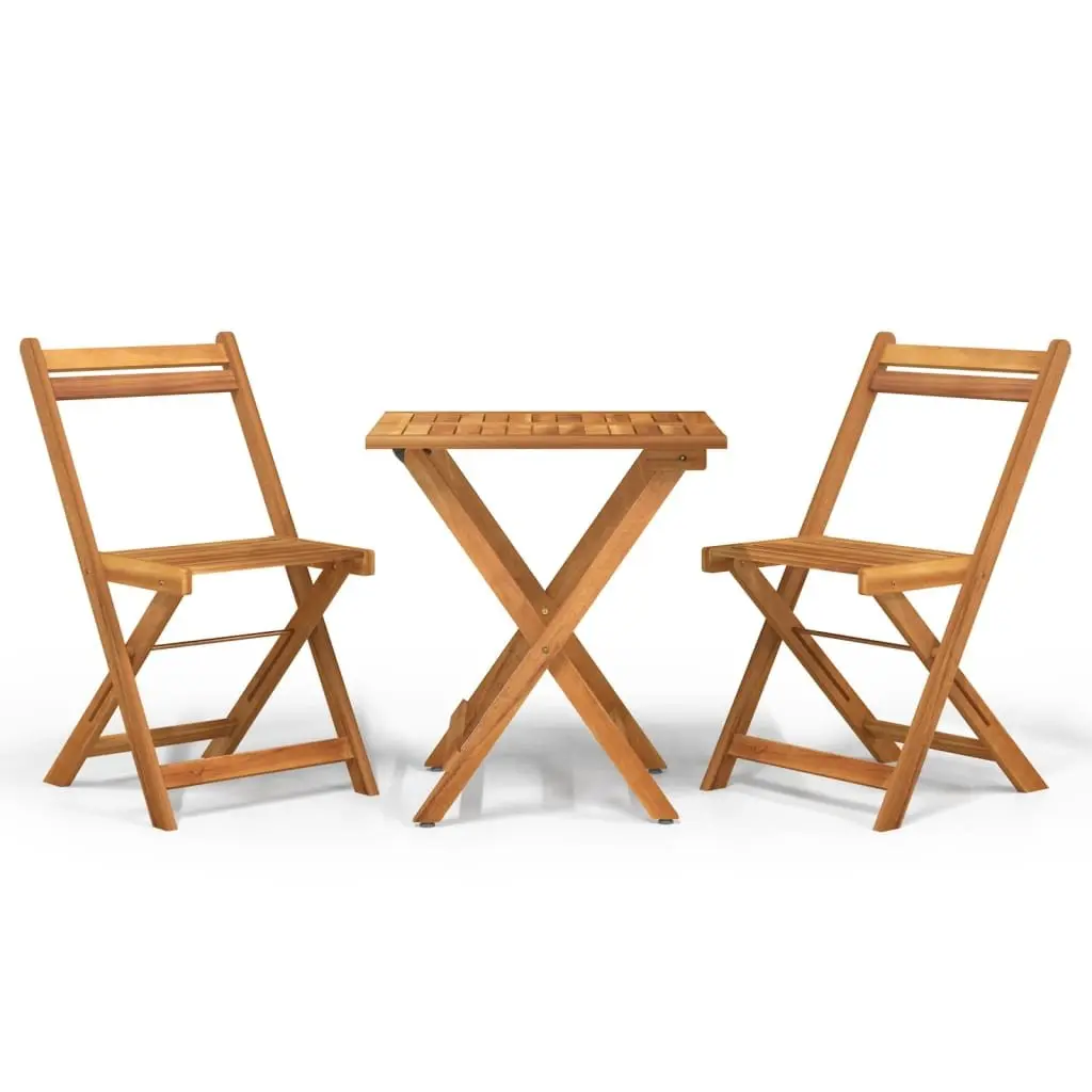 3 Piece Folding Bistro Set Solid Acacia Wood Outdoor Garden Dining Furniture