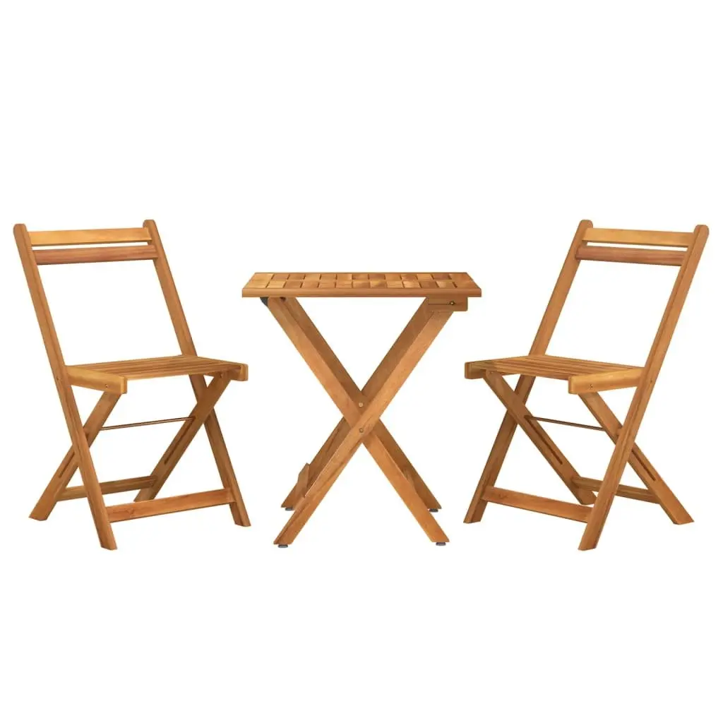 3 Piece Folding Bistro Set Solid Acacia Wood Outdoor Garden Dining Furniture