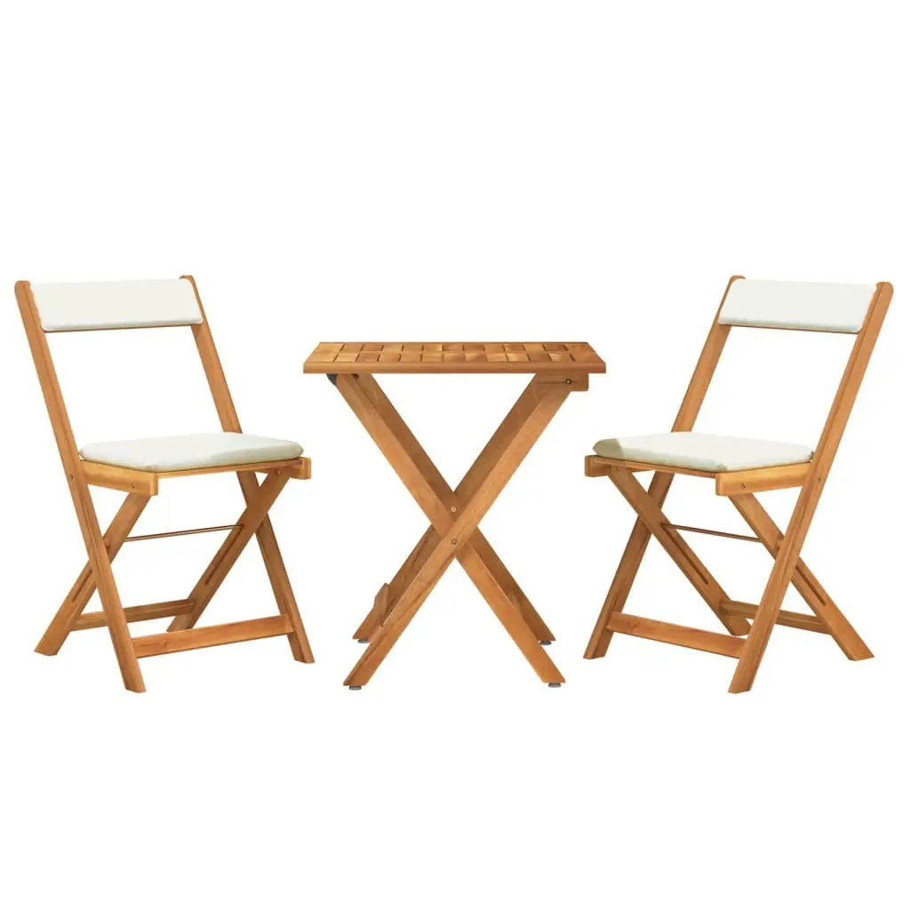 3 Piece Bistro Set Solid Acacia Wood Outdoor Dining Furniture Brown Folding Garden Chairs and Table
