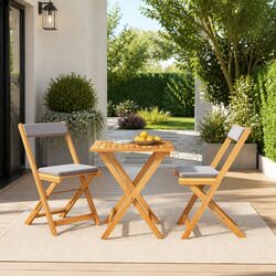 3 Piece Folding Bistro Set with Cushions Outdoor Garden Dining Furniture