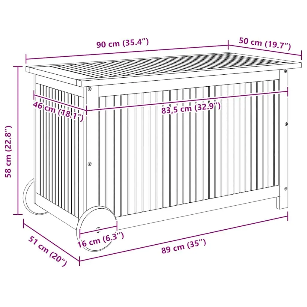 Garden Storage Box Acacia Wood 90x50x58 cm Brown with Wheels