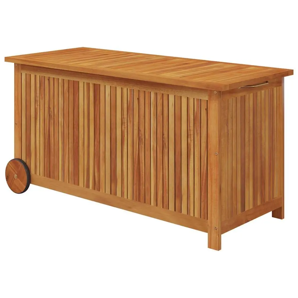 Outdoor Cushion Storage Box Solid Acacia Wood Brown 113x50x58cm with Wheels and Water-Resistant Inner Bag