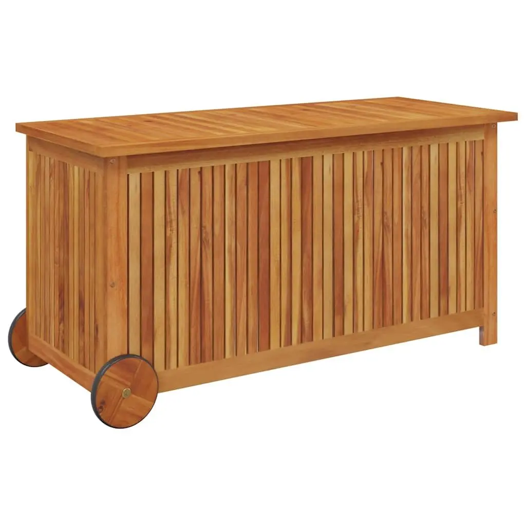 Outdoor Cushion Storage Box Solid Acacia Wood Brown 113x50x58cm with Wheels and Water-Resistant Inner Bag