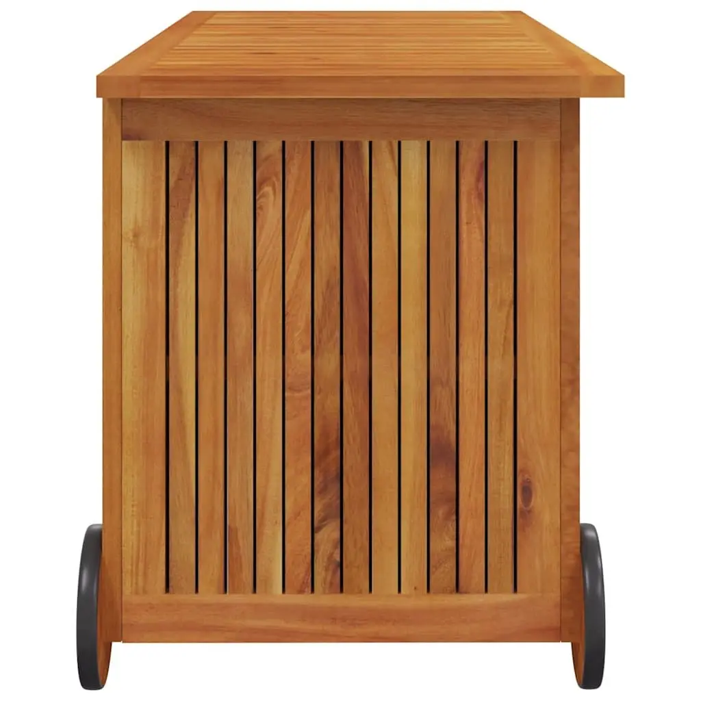 Outdoor Cushion Storage Box Solid Acacia Wood Brown 113x50x58cm with Wheels and Water-Resistant Inner Bag