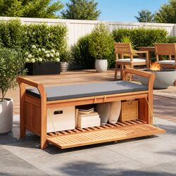 Functional Wooden Storage Bench for Outdoor Use