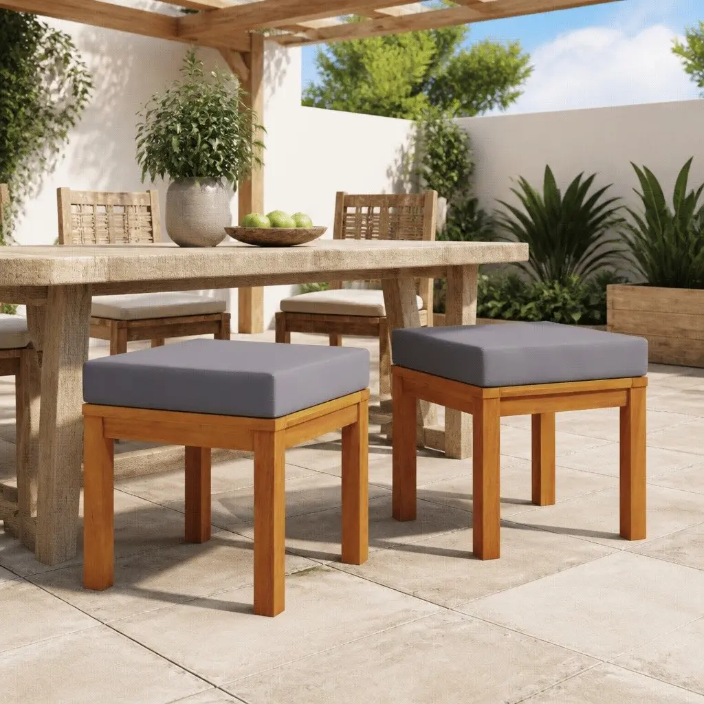 Garden Stools Solid Acacia Wood 40 x 40 x 42 cm Grey 2 pcs with Cushions