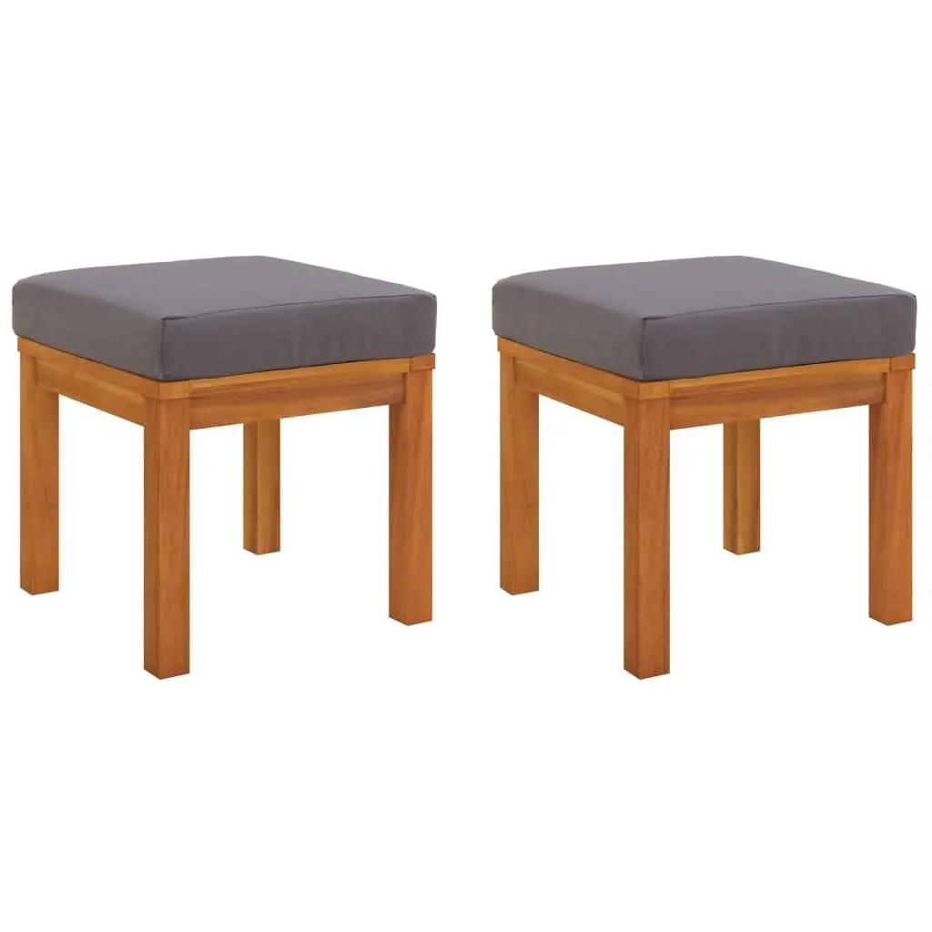 Garden Stools Solid Acacia Wood 40 x 40 x 42 cm Grey 2 pcs with Cushions