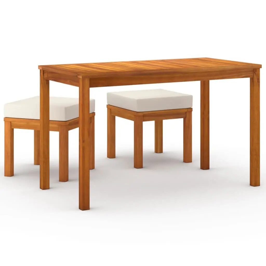 Outdoor Dining Set Wooden 3 Piece Cream Patio Garden Furniture Table Chairs Cushions