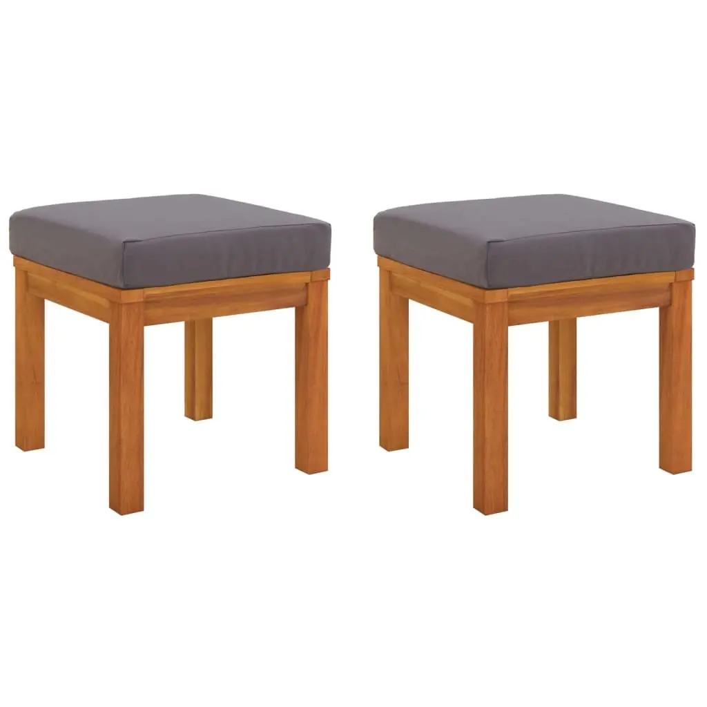 Outdoor Dining Set 3 Piece Acacia Wood Cushioned Stools Grey