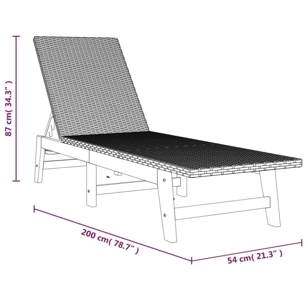 Sun Lounger with Cushion Poly Rattan Solid Wood Acacia Adjustable Backrest