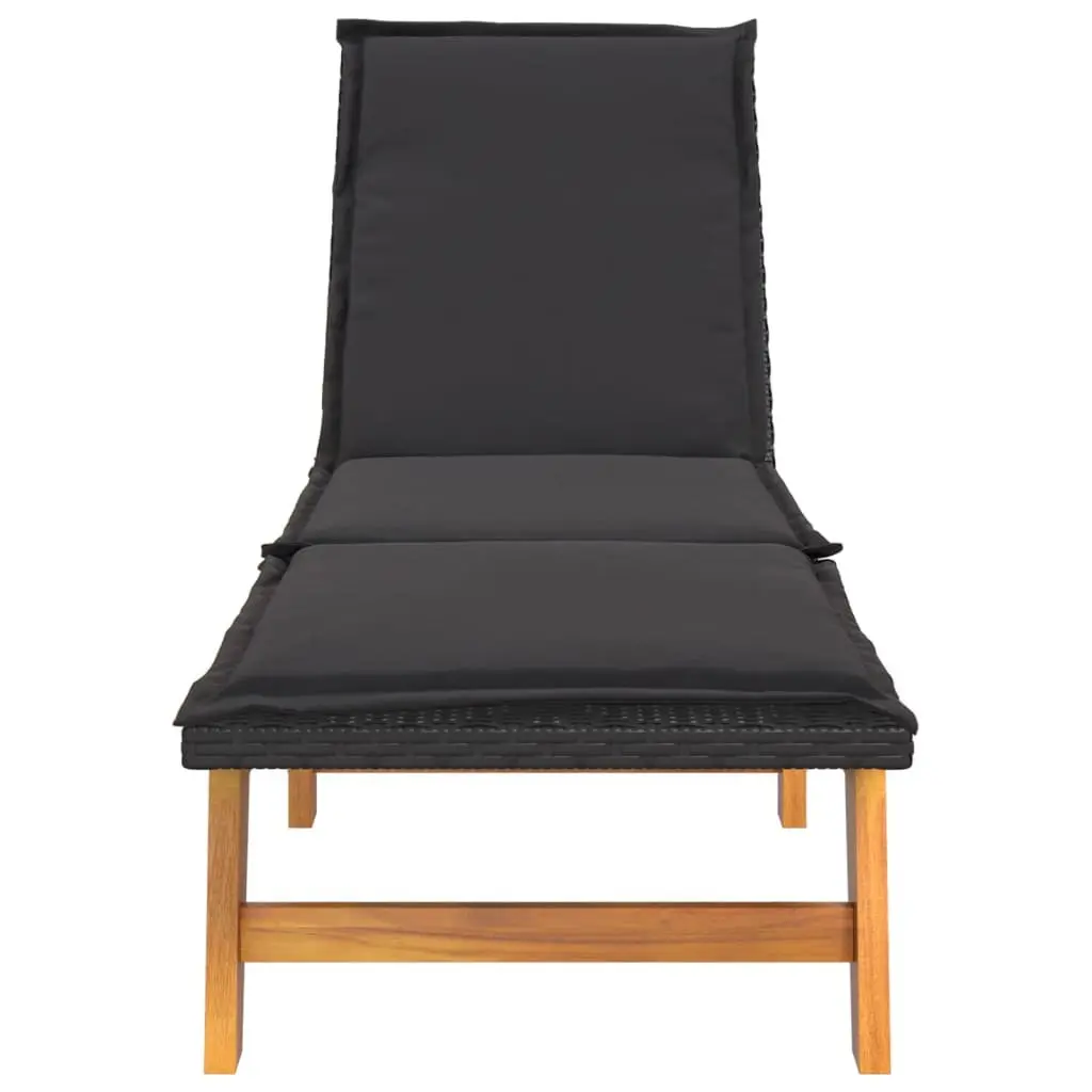 Sun Lounger with Cushion Poly Rattan Solid Wood Acacia Adjustable Backrest