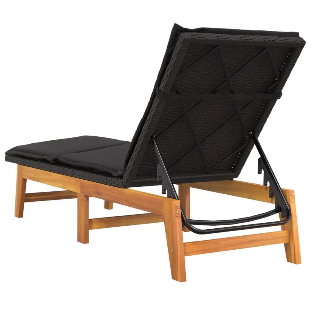 Sun Lounger with Cushion Poly Rattan Solid Wood Acacia Adjustable Backrest