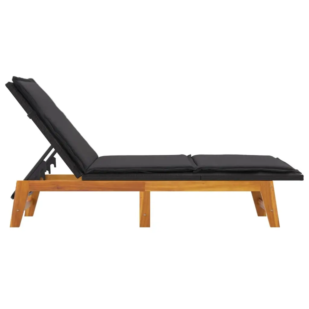 Sun Lounger with Cushion Poly Rattan Solid Wood Acacia Adjustable Backrest