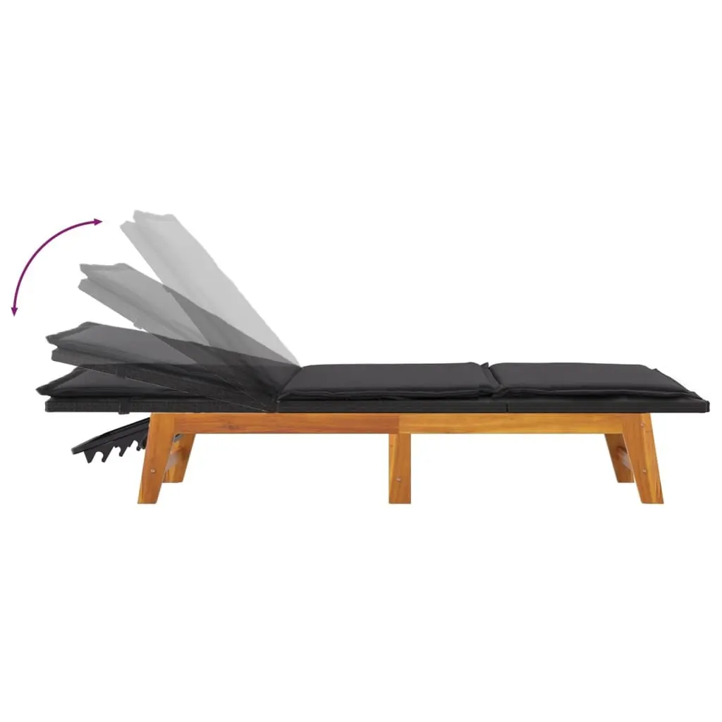 Sun Lounger with Cushion Poly Rattan Solid Wood Acacia Adjustable Backrest