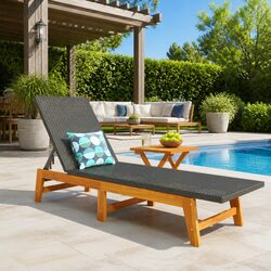 Practical Black Sun Lounger with Side Table for Outdoor Use