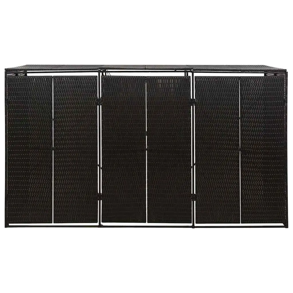 Triple Wheelie Bin Shed Poly Rattan Black 207 x 80 x 117 cm