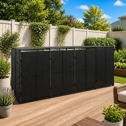 Quadruple Wheelie Bin Shed Black Outdoor Garden Waste Container Enclosure